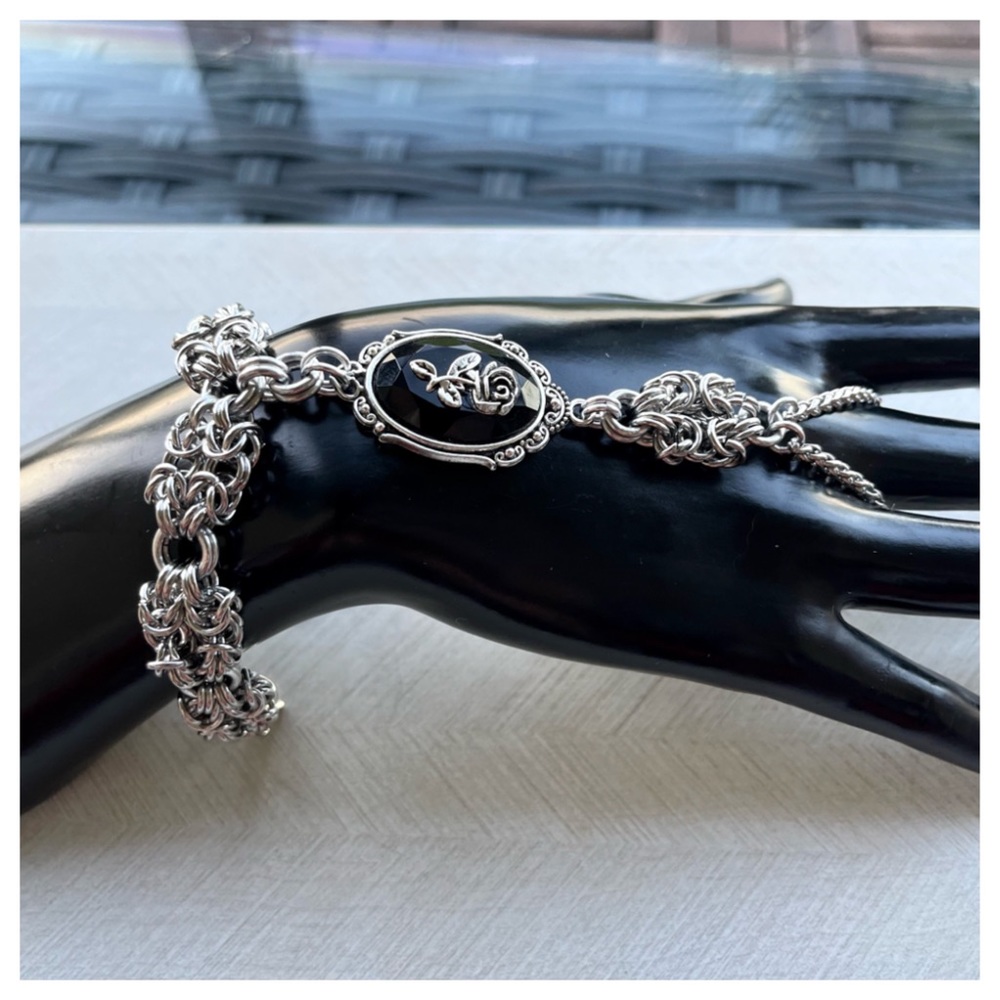 Handmade maille links victorian gothic rose cabochon stainless steel bracelet